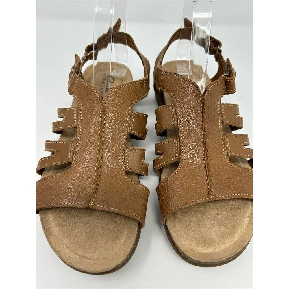 Clarks April Belle Womens Slingback Wedge Sandals Brown Strappy Comfort Size 10